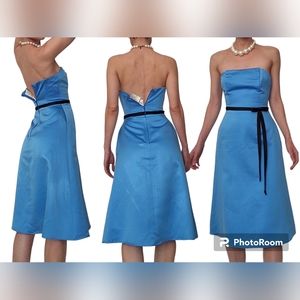 Forever Yours Vintage Blue Formal Strapless Knee length Gown With ribbon Size 00